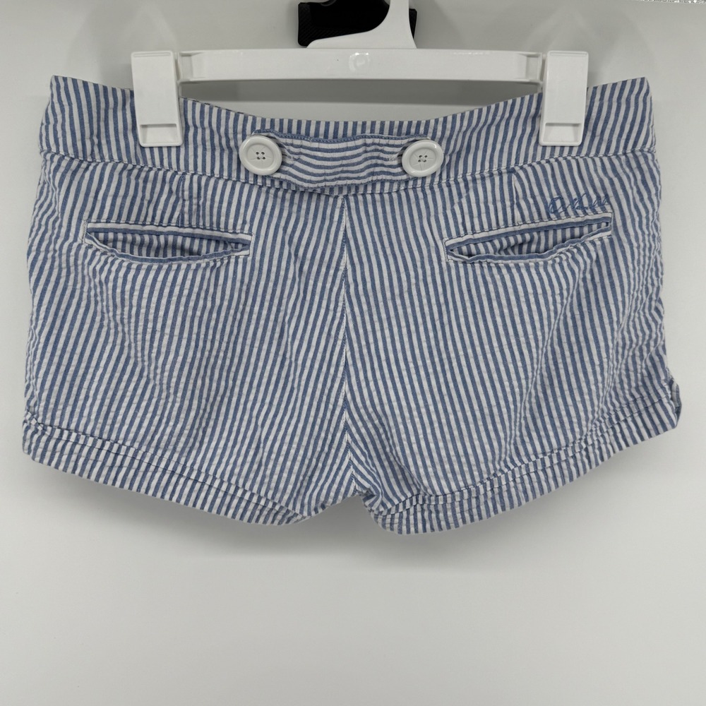 ONeill Womens Blue White Striped Seersucker Beach Bootie Shorts Size 7 Low Rise - Picture 2 of 6